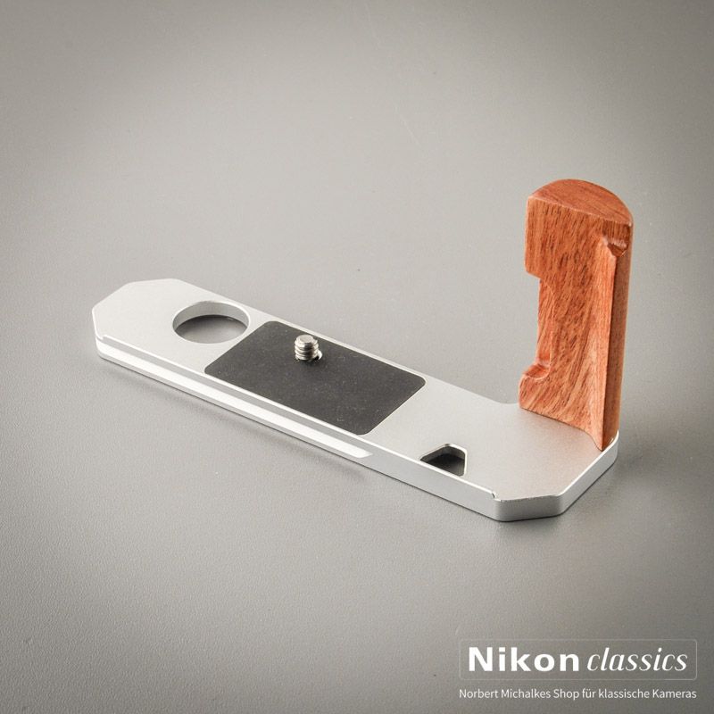 Handgriff für Nikkormat-Serie mit Arca Swiss Stativplatte, silber (Neuware)